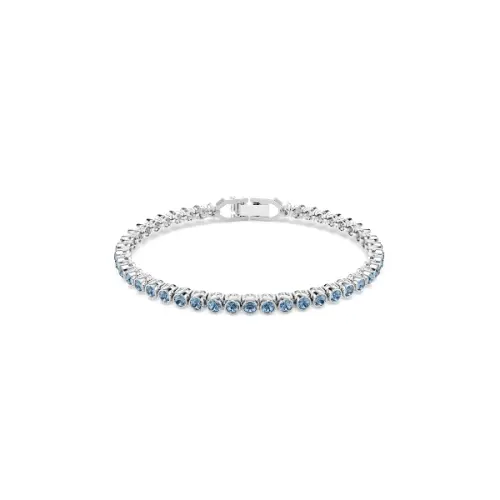 Bracelet, Round cut, Blue, Rhodium plated