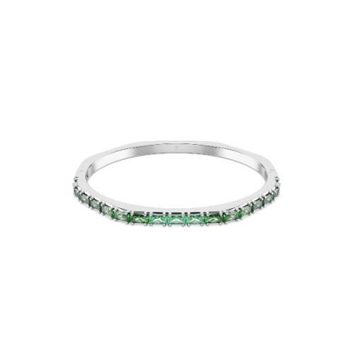 Cieta Rokassprādze, Bagetes griezuma kristāli, Zaļa, Rodija pārklājums Matrix Swarovski