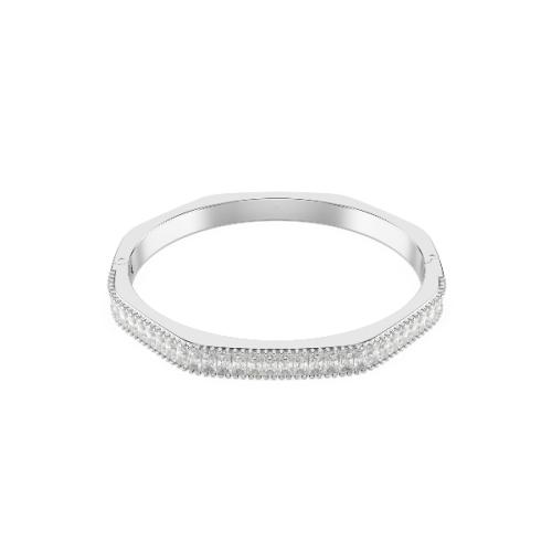 Cieta Rokassprādze, Bagetes griezuma kristāli, Balts, Rodija pārklājums Matrix Swarovski