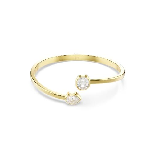 Bangle, Mixed cuts, White, Gold-tone plated
