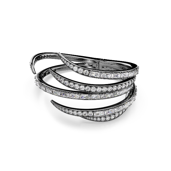 Bangle, Feather, White, Ruthenium plated The Vienna Collection Swarovski 2