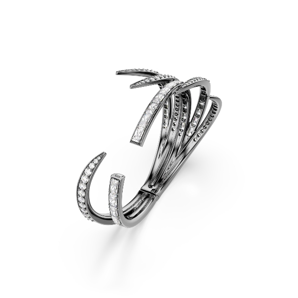 Bangle, Feather, White, Ruthenium plated The Vienna Collection Swarovski 3