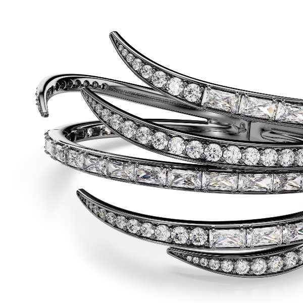 Bangle, Feather, White, Ruthenium plated The Vienna Collection Swarovski 4