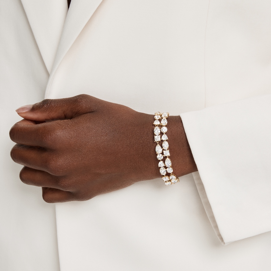 Bracelet, Mixed cuts, White, Gold-tone plated Mesmera Swarovski 6