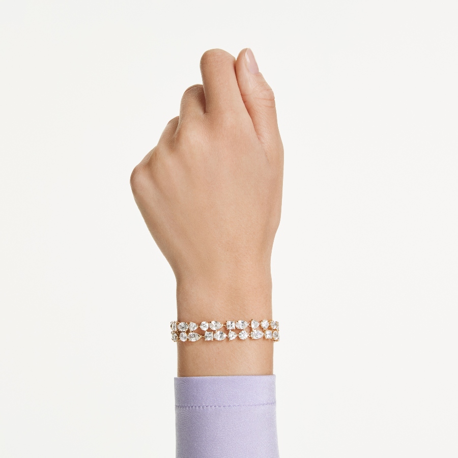 Bracelet, Mixed cuts, White, Gold-tone plated Mesmera Swarovski 7