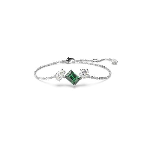 Bracelet, Mixed cuts, Green, Rhodium plated