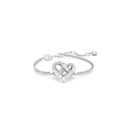 Bracelet, Heart, White, Rhodium plated Matrix Swarovski