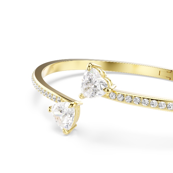 Bangle, Heart, White, Gold-tone plated Mesmera Swarovski 4