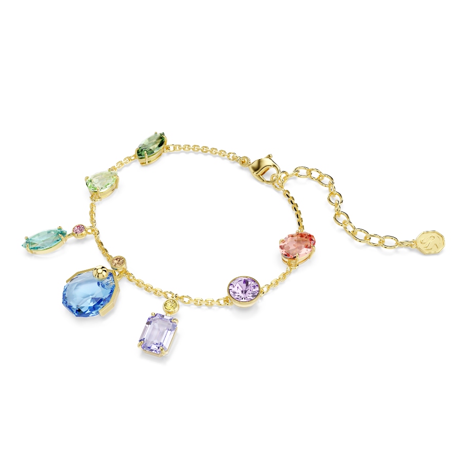 Bracelet, Mixed cuts, Dangling crystals, Multicolored, Gold-tone plated Gema Swarovski 2