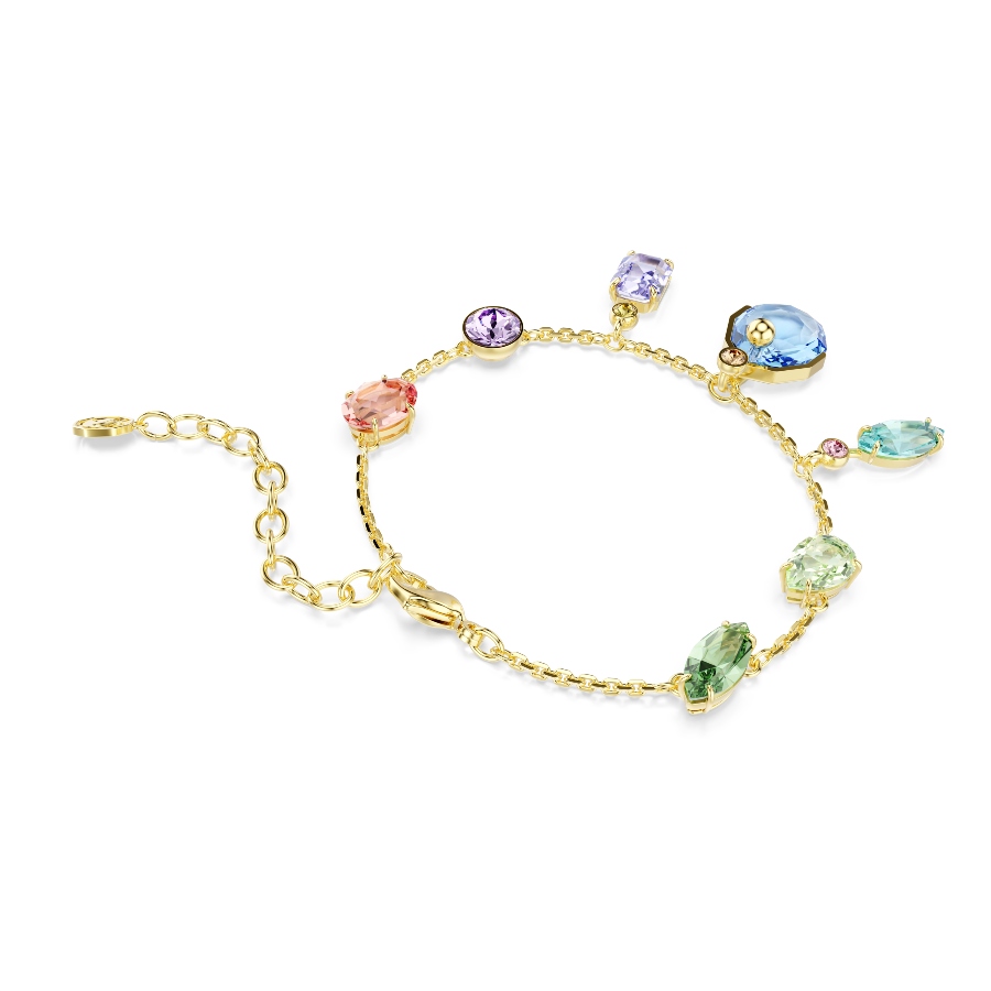 Bracelet, Mixed cuts, Dangling crystals, Multicolored, Gold-tone plated Gema Swarovski 5