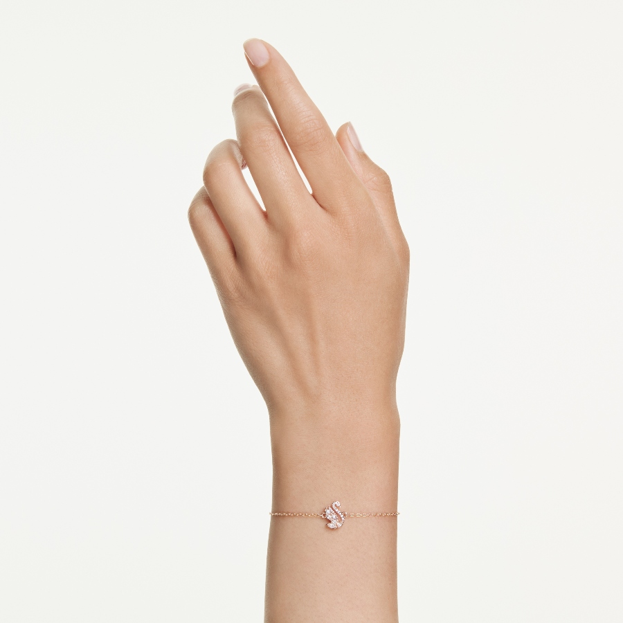 Bracelet, Mixed cuts, Swan, White, Rose gold-tone plated Swan Swarovski 6