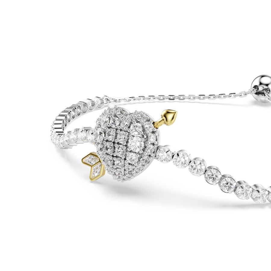 Bracelet, Mixed cuts, Heart with arrow, White, Rhodium plated Idyllia Swarovski 4