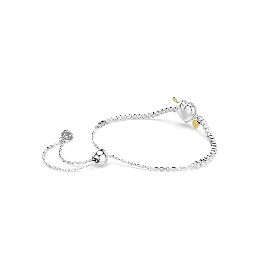 Bracelet, Mixed cuts, Heart with arrow, White, Rhodium plated Idyllia Swarovski 5