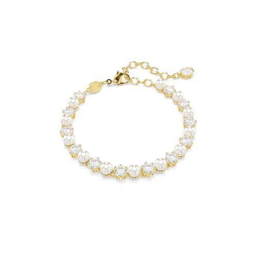 Bracelet, Crystal pearl, Round cut, White, Gold-tone plated Matrix Swarovski
