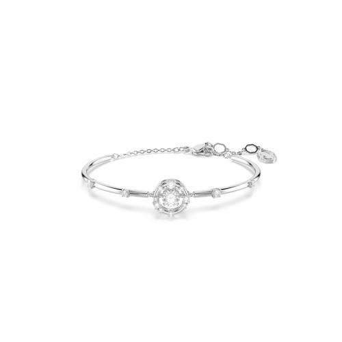 Bangle, Round cut, Dancing stone, White, Rhodium plated