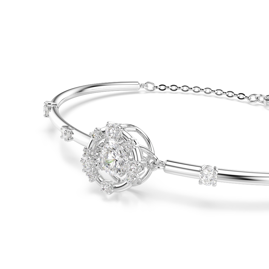 Bangle, Round cut, Dancing stone, White, Rhodium plated Constella Swarovski 4