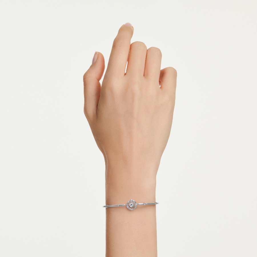 Bangle, Round cut, Dancing stone, White, Rhodium plated Constella Swarovski 6