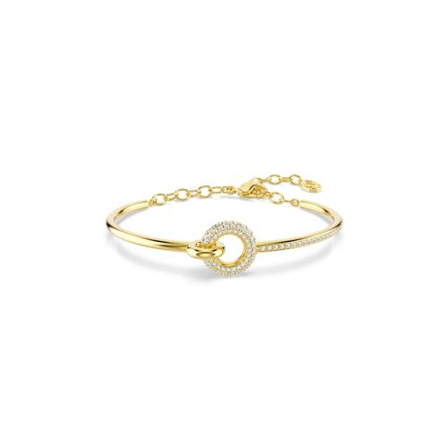 Bangle, Round cut, White, Gold-tone plated