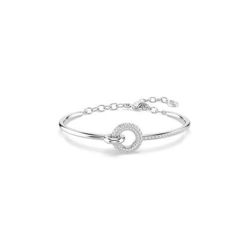 Bangle, Round cut, White, Rhodium plated