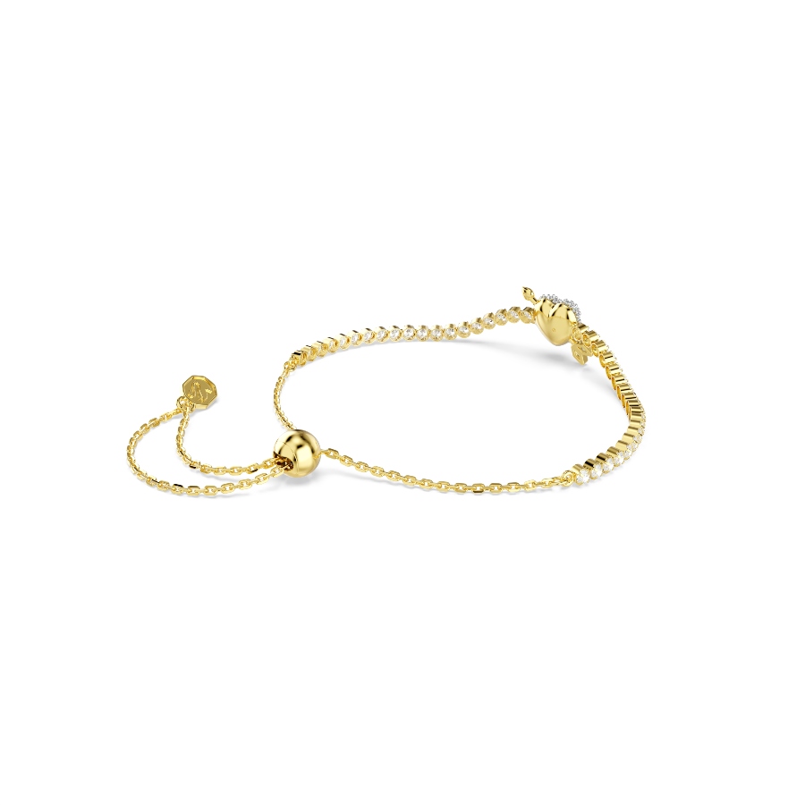 Bracelet, Mixed cuts, Heart with arrow, White, Gold-tone plated Idyllia Swarovski 5