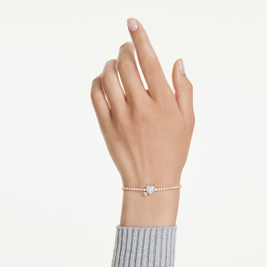 Bracelet, Mixed cuts, Heart with arrow, White, Gold-tone plated Idyllia Swarovski 6