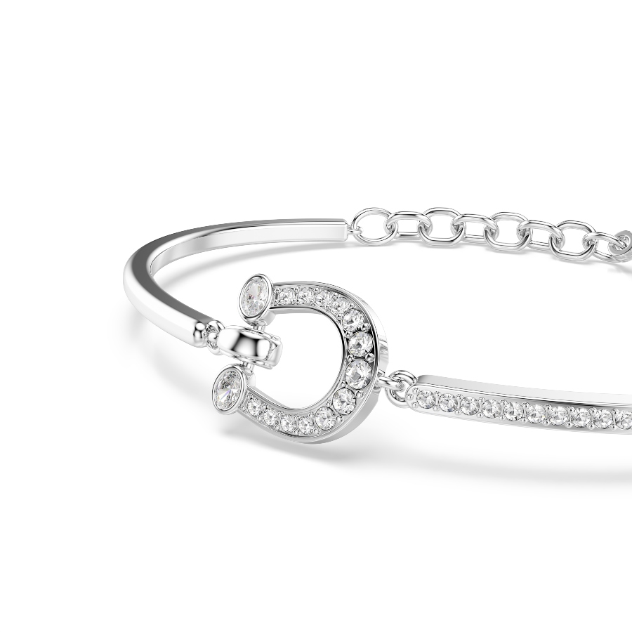 Bracelet, Pavé, Horse shoe, White, Rhodium plated Symbolic Swarovski 4