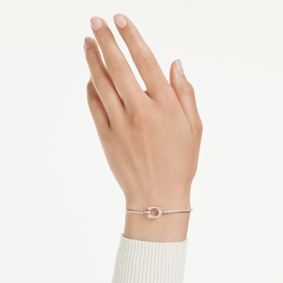 Bracelet, Pavé, Horse shoe, White, Rhodium plated Symbolic Swarovski 6