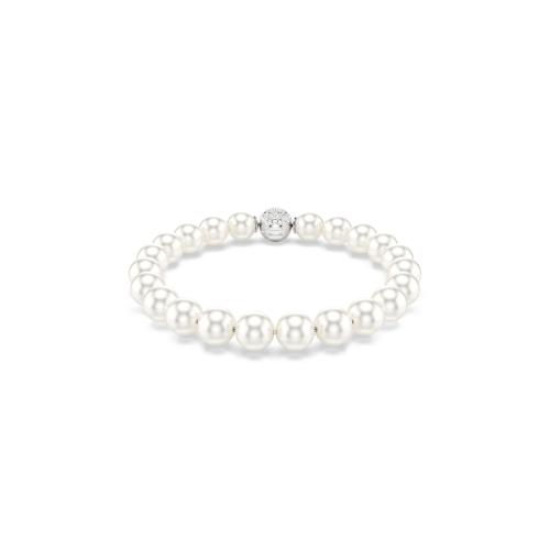 Bracelet, Crystal pearl, White, Rhodium plated Matrix Swarovski