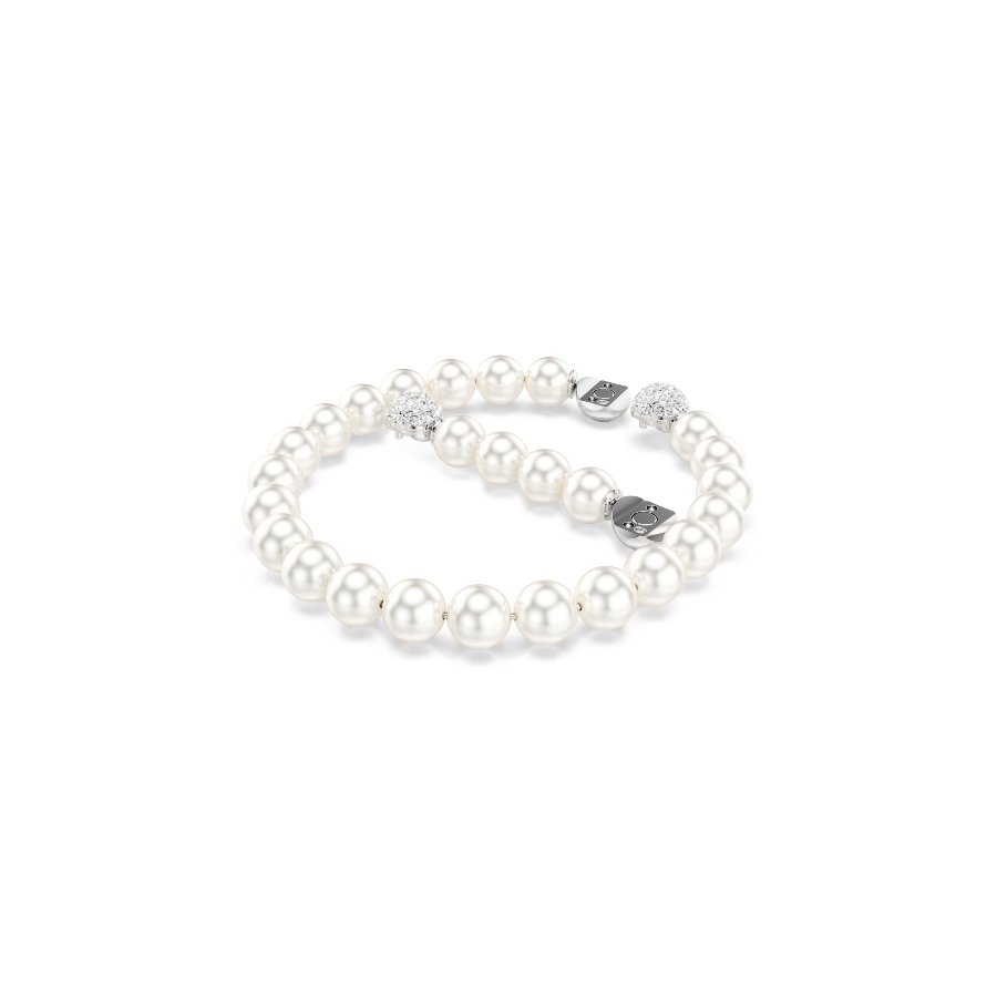 Bracelet, Crystal pearl, White, Rhodium plated Matrix Swarovski 2
