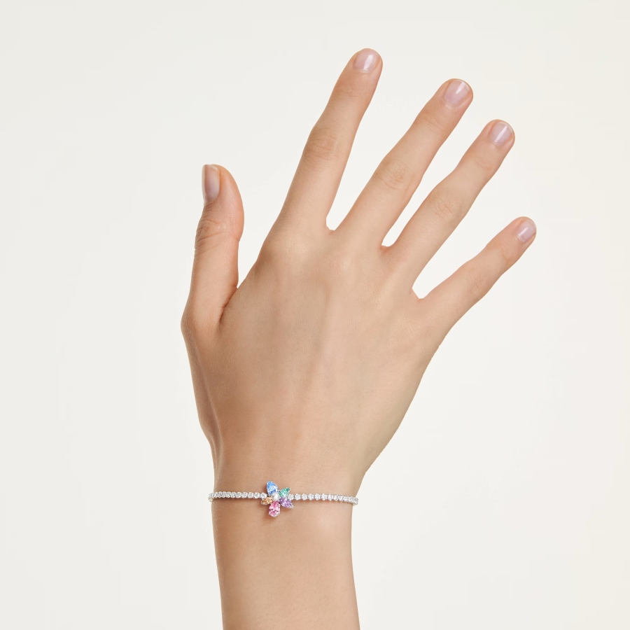 Bracelet, Mixed cuts, Flower, Multicolored, Rhodium plated Ariana Grande x Swarovski Swarovski 6