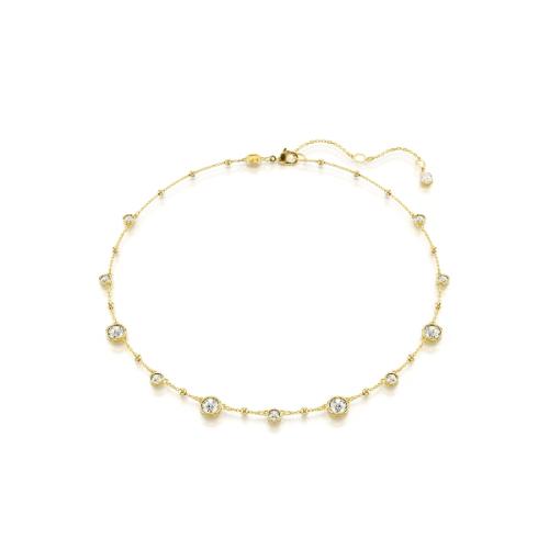 Necklace, Round cut, Scattered design, White, Gold-tone plated Imber Swarovski