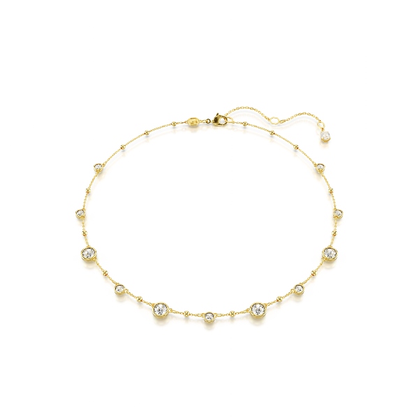 Necklace, Round cut, Scattered design, White, Gold-tone plated Imber Swarovski