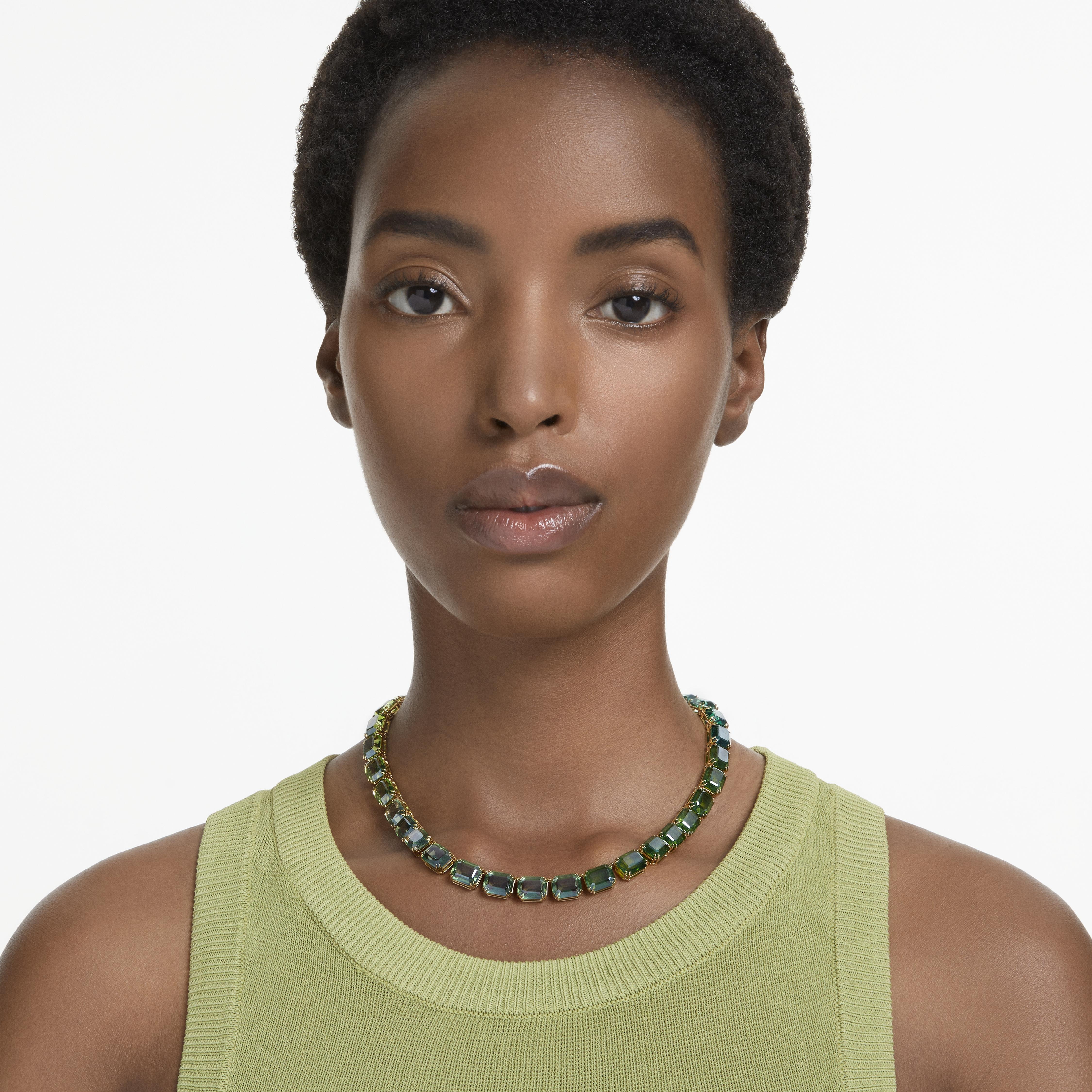 Necklace, Octagon cut, Color gradient, Green, Gold-tone plated Millenia Swarovski 5