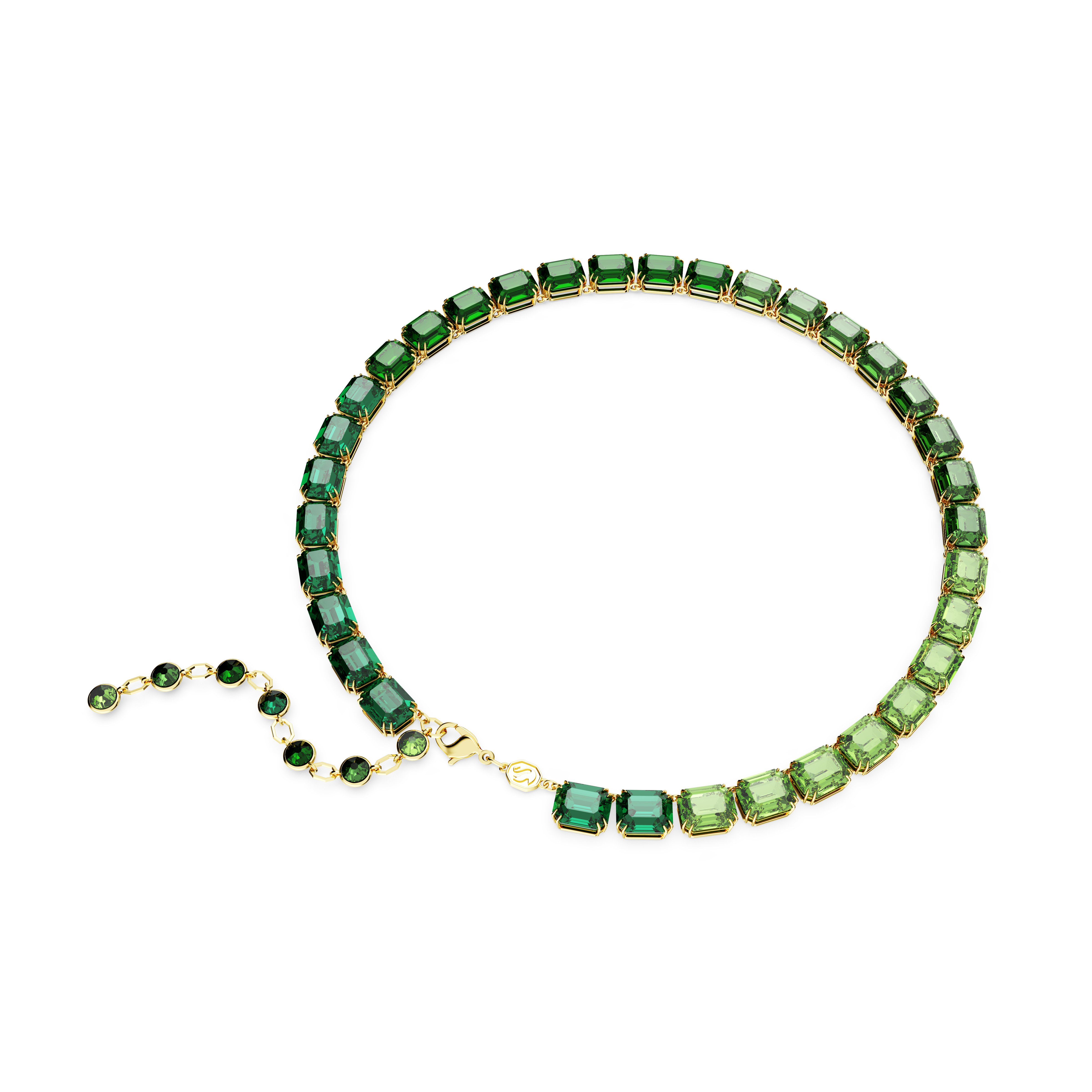 Necklace, Octagon cut, Color gradient, Green, Gold-tone plated Millenia Swarovski 3