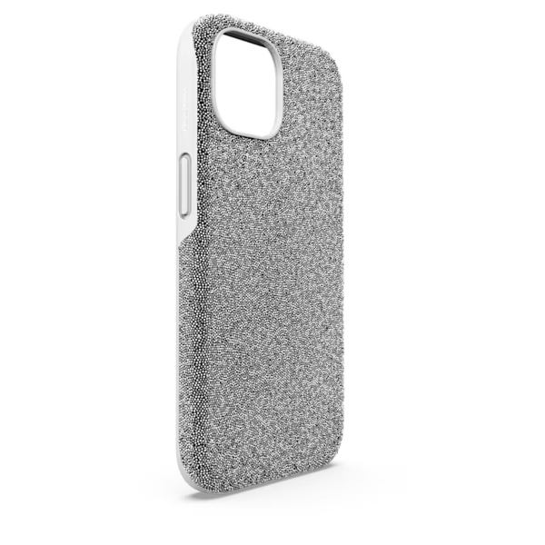Smartphone case, iPhone 15, Silver tone High Swarovski 3