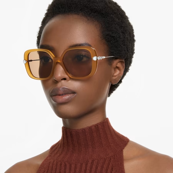 Sunglasses, Oversized, Square shape, Brown Lucent Swarovski 4
