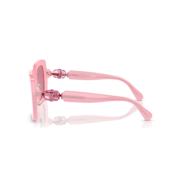 Sunglasses, Oversized, Square shape, Pink Lucent Swarovski 3