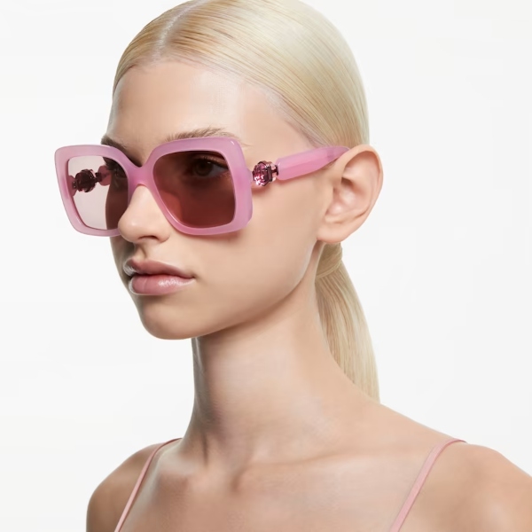 Sunglasses, Oversized, Square shape, Pink Lucent Swarovski 4