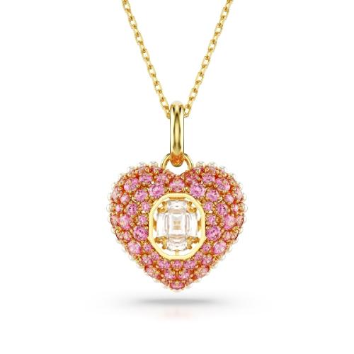 Kulons, Sirds, Rozā, Zelta toņa parklājums IDYLLIA E HEART Swarovski