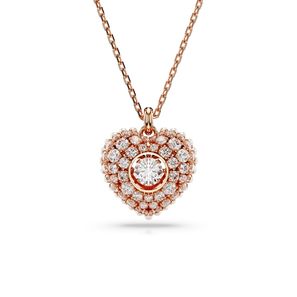 Kulons, Sirds, Balts, Rozā zelta toņa pārklājums Swarovski