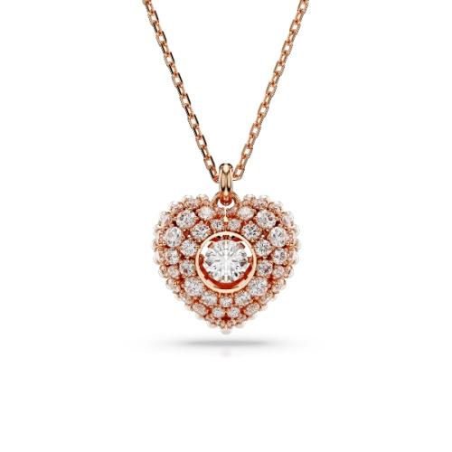 Подвеска, Сердце, Белый, Покрытие оттенка розового золота Swarovski