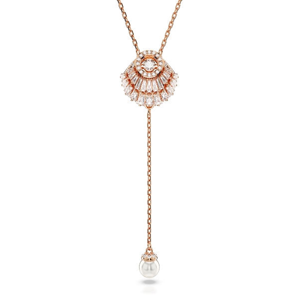 Y-veida kulons, Gliemežvāks, Balts, Rozā zelta toņa pārklājums Swarovski