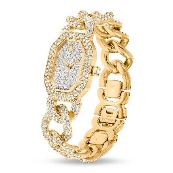 Watch, Swiss Made, Crystal bracelet, Gold tone, Gold-tone finish Dextera Chain Swarovski 2