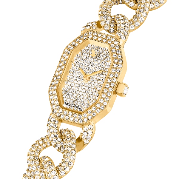 Watch, Swiss Made, Crystal bracelet, Gold tone, Gold-tone finish Dextera Chain Swarovski 4