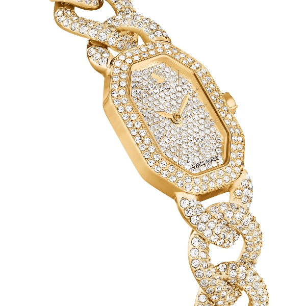 Watch, Swiss Made, Crystal bracelet, Gold tone, Gold-tone finish Dextera Chain Swarovski 6