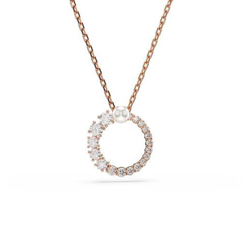 Pendant, Crystal pearl, Round cut, White, Rose gold-tone plated Matrix Swarovski