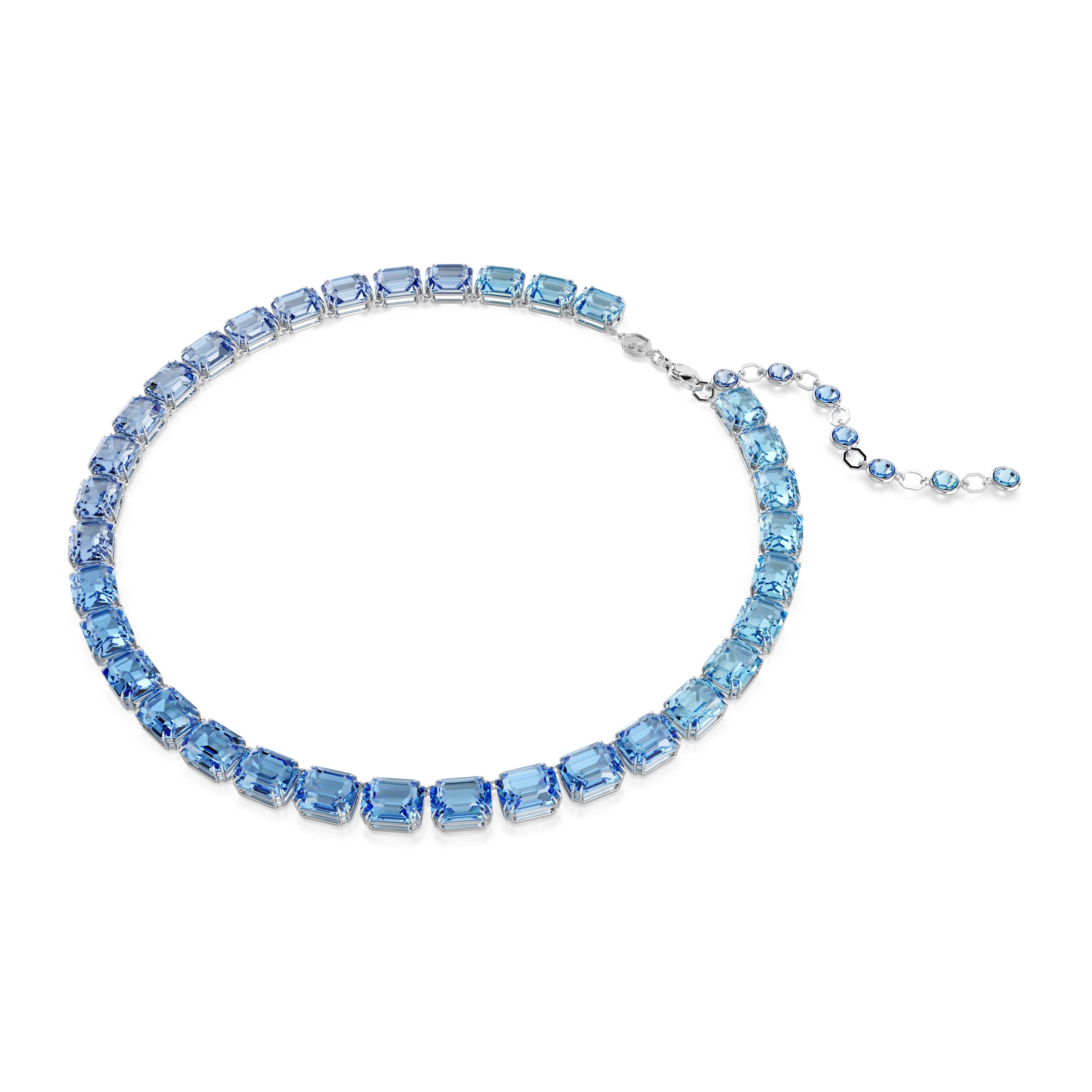 Necklace, Octagon cut, Color gradient, Blue, Rhodium plated Millenia Swarovski 4