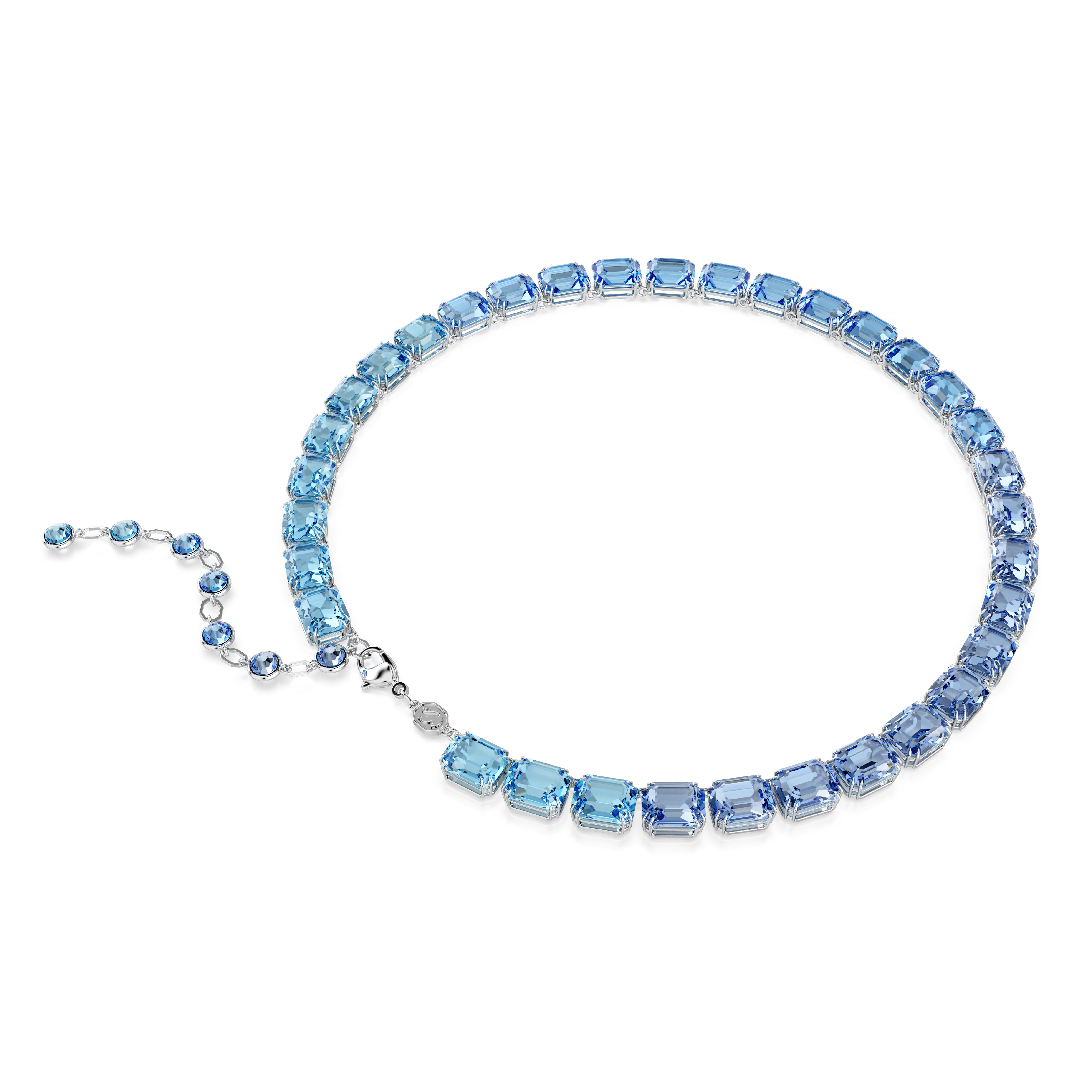 Necklace, Octagon cut, Color gradient, Blue, Rhodium plated Millenia Swarovski 3