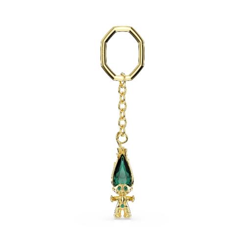 Key ring, Troll, Green, Gold-tone plated Swarovski