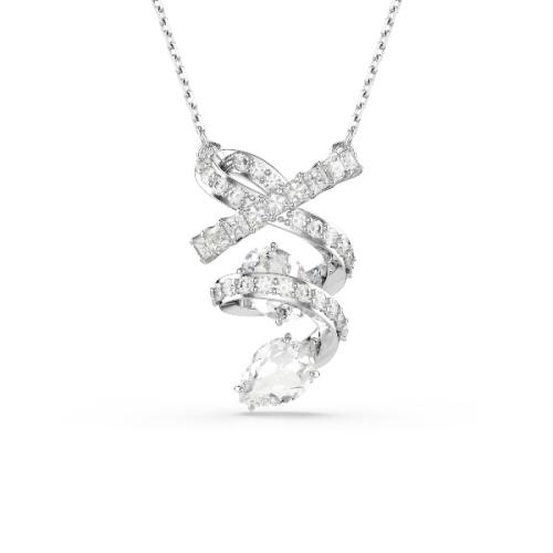 Pendant, Mixed cuts, White, Rhodium plated Hyperbola Swarovski